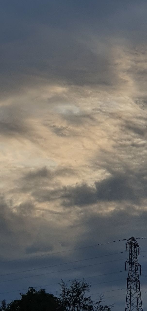 LOW ANGLE VIEW OF SILHOUETTE ELECTRICITY PYLON AGAINST SKY DURING SUNSET