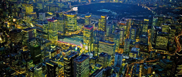 Tokyo, japan modern urban skyline at night overlooking the tower.