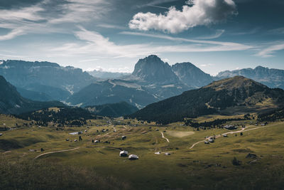 Scenic view of landscape and mountains against sky