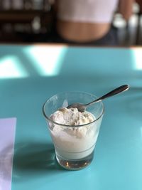 Close-up of ice cream on table