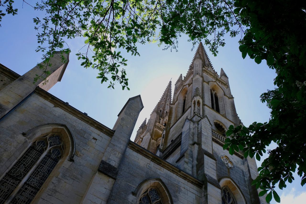 LOW ANGLE VIEW OF CHURCH AND TREES AGAINST SKY