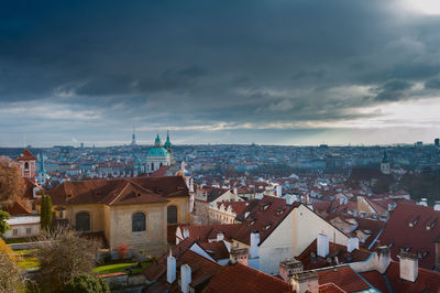 High angle view of townscape against sky