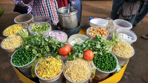 High angle view of various ingredients on stall