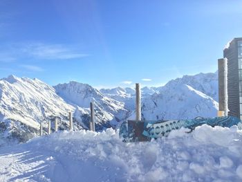 Snow covered mountains against sky