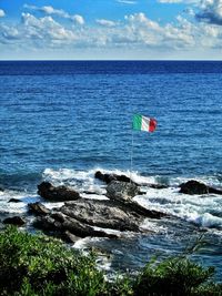 Scenic view of sea against cloudy sky