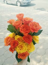 High angle view of rose bouquet