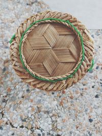 High angle view of wicker basket on floor