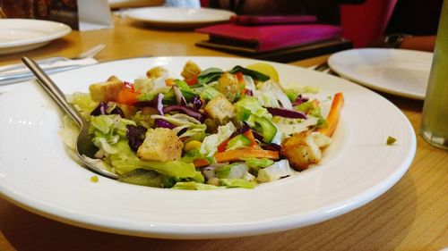 Close-up of salad in plate on table