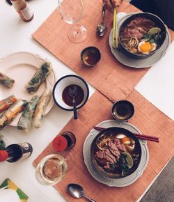 High angle view of food on table