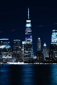 Illuminated buildings in city at night