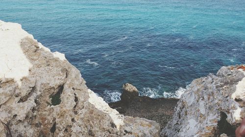 High angle view of rocky beach