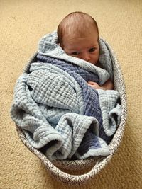 High angle view portrait of cute baby girl