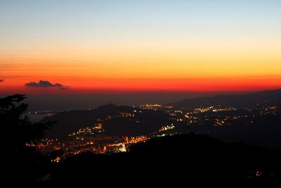 Silhouette cityscape against sky during sunset