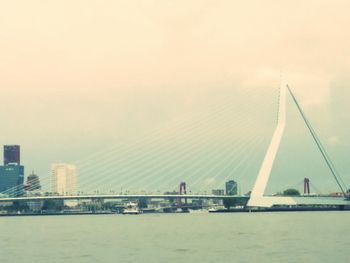 Suspension bridge over river