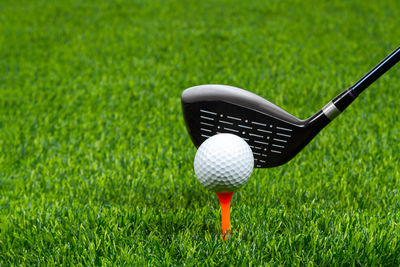 Close-up of ball on golf course