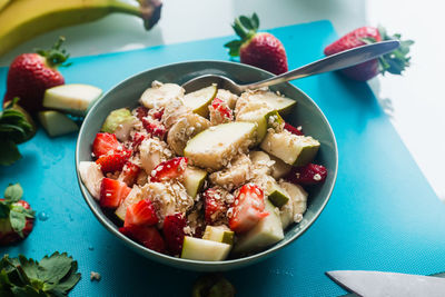 High angle view of breakfast in bowl on table