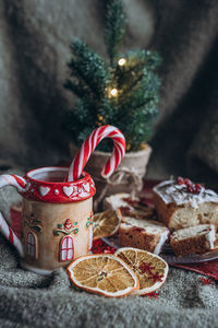 Christmas decor on the table flatlay