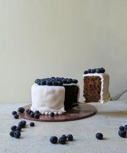 Chocolate cake on table