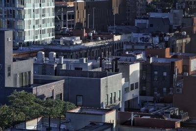 High angle view of buildings in city