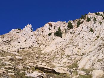 Scenic view of mountains against clear blue sky