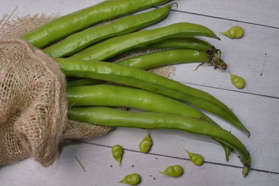 High angle view of green fruits on table