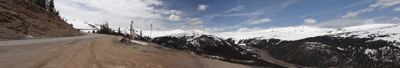 Panoramic view of snowcapped mountains against sky