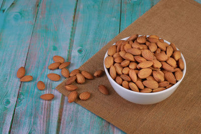 High angle view of fruits in bowl on table