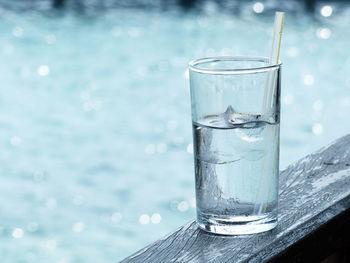 Close-up of glass of water on table