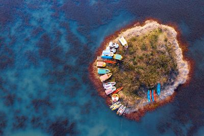 High angle view of ship in sea