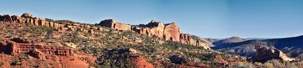 Panoramic view of rocks and mountain against sky