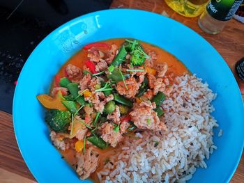 High angle view of meal served in bowl