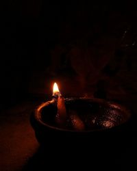 Close-up of illuminated lamp in the dark