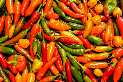 Full frame shot of chili peppers for sale at market