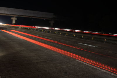 Light trails on road at night