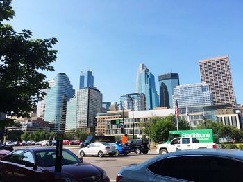 City street against blue sky