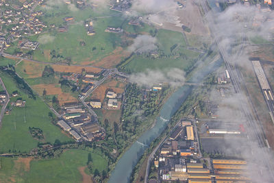 High angle view of buildings in city