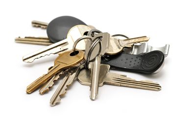 High angle view of keys on white background