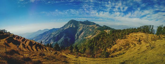 Panoramic view of mountains against sky