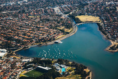 High angle view of city buildings