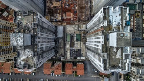 High angle view of buildings in city