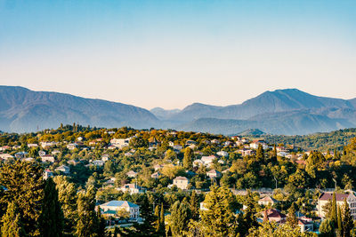 Scenic view of mountains against clear sky