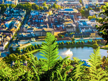 High angle view of buildings in town