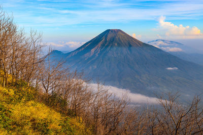 Scenic view of mountains against cloudy sky