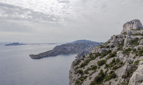 Scenic view of sea and rocks against sky