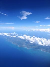Aerial view of sea against cloudy sky