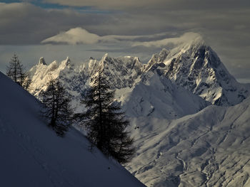 Scenic view of snowcapped mountains against sky