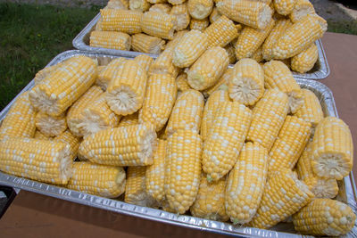 High angle view of  corn for sale in market