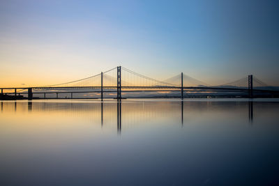 View of suspension bridge against sky during sunset
