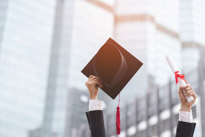 Shot of graduation hat on the grass, concept during commencement success graduates