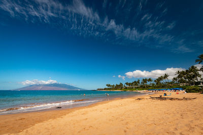 Scenic view of mokapu beach park, wailea, kihei, maui, hawaii, usa against blue sky